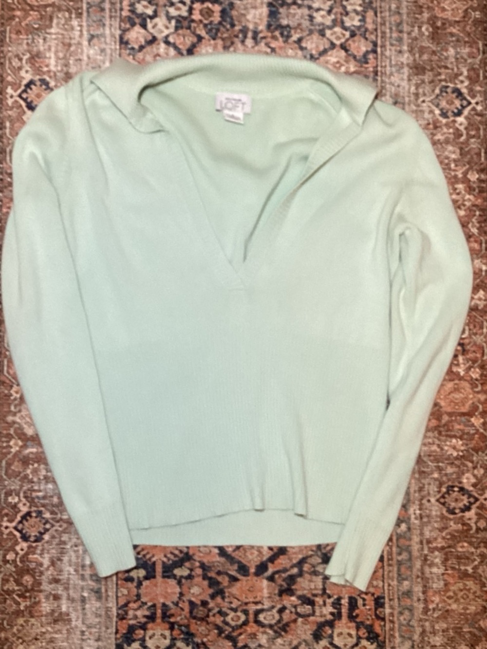 LOFT Pale Mint V-Neck Lightweight Sweater